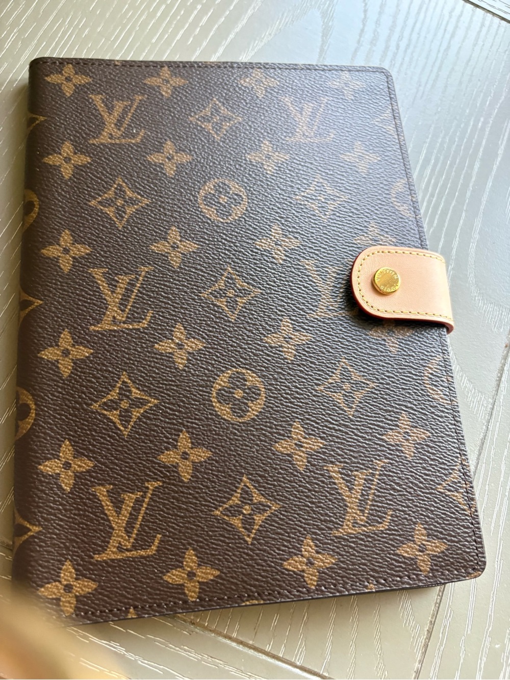 FaSHION Agenda Notebook Monogram Canvas Tablet Case with Tan Snap - Picture 2 of 10